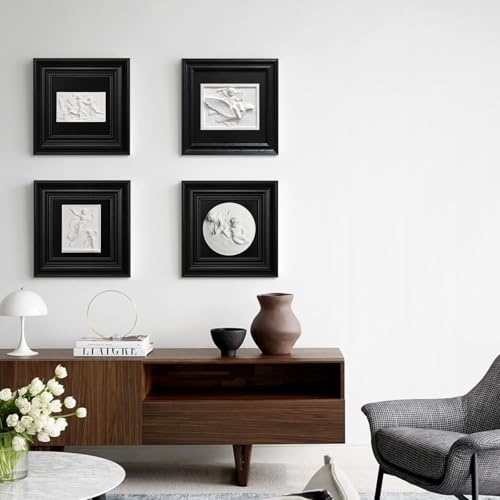 FOLKOR LIFE Framed Black and White Wall Art Sculpture for Modern Classical Decor, Antique Greek Mythology Framed Plaster Relief Hanging Sculpture for Living Room, Hallway, Office Decor, New Home Gift - color: Figure 3