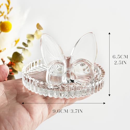 H&D HYALINE & DORA 4 Inch Butterfly Ring Holder Dish Butterfly Gifts for Women Glass Rings Tray Wedding Ring Holder Engagement Gifts - color: Butterfly