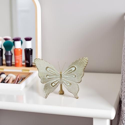 Dwelloria Gold Butterfly Sculpture Decor, Elegant Metal Look Butterfly Desktop ornaments, Modern White & Gold Butterfly Home Accent for Living Room, Bedroom, Entryway, Nature Inspired Decorative Ornament