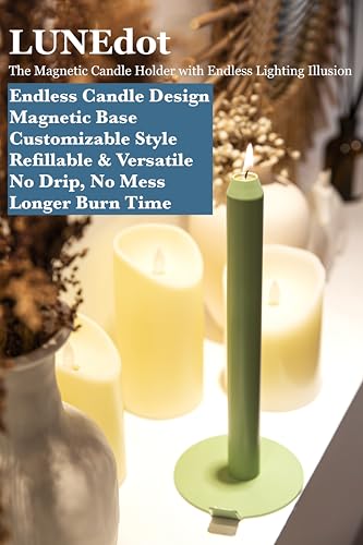 Green Modern Taper Candle Holder-Floating Magnetic Flame Design, Modular Metal Candle Stand with Glass Hurricane Cover, Minimalist Table Centerpiece for Dining, Wedding & Holiday Décor - color: Green
