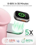 AOK-AOK Foldable Wireless Charging Station, 15W Magnetic Fast Charger Stand for iPhone 17 16 15 14 13 12 Pro Max&Apple Watch&Airpods, 2-in-1 Charger for Home/Office/Travel(30W Adapter Included) - color: Pink
