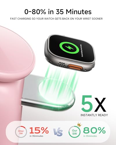 AOK-AOK Foldable Wireless Charging Station, 15W Magnetic Fast Charger Stand for iPhone 17 16 15 14 13 12 Pro Max&Apple Watch&Airpods, 2-in-1 Charger for Home/Office/Travel(30W Adapter Included) - color: Pink