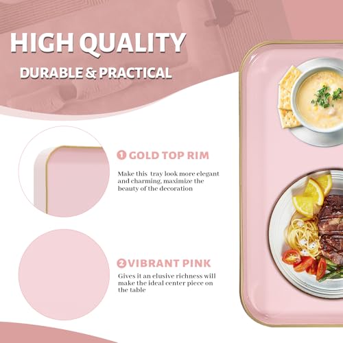 MAONAME 13" Pink Decorative Tray, Serving Tray with Metal Handles, Square Plastic Trays for Ottoman, Modern Coffee Table Trays for Living Room, Bathroom - color: Pink, size: 13" x 13" x 1.6"