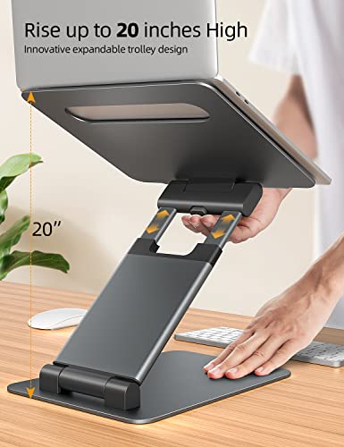 Nulaxy Height Adjustable Laptop Stand for Desk, Dual Foldable Aluminum Computer Riser, Pull Out Design Ergonomic Sit to Notebook Holder Convertor, Compatible with All 10-17" Laptops, Tablets, Gray - color: A-Gray