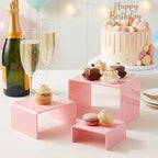 Chuangdi 2 Sets Acrylic Display Risers, Product Stand, Jewelry Display Riser Shelf Showcase Fixtures for Dessert Cupcake Candy Figure Treat Action Showcase(Pink,Small Set) - color: Pink, size: Small Set