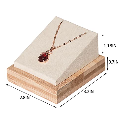 Julysky Bamboo 4 Pcs Necklace Pendant Display Stand for Show Jewelry Holder for Selling Necklace Organizer (beige velvet)