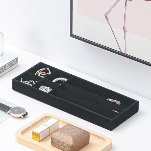 Divided Drawer Organizer Tray, Velvet Jewelry Storage Tray, Necklace Bracelet Ring Earring Display Tray,Bedside Nightstand Desk Holder Tray for Phone Watch Sunglasses Cosmetics Storage/Black/7grid - color: Black, size: Grid7