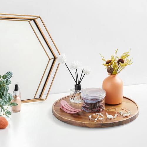 12 Inch Acacia Wood Round Tray, Wooden Decorative Serving Coffee Table Tray Centerpiece Candle Holder for Farmhouse Kitchen Dining Room Home Decor Coffee Table Decor and Accessories - color: Acacia, size: 12"