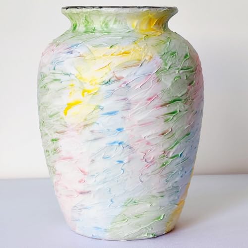 Colorful Decorative Painted Vase - 8.6" Pastel Dopamine Spring Ceramic Flower Vase Home Centerpieces Decor, Unique Vintage Aesthetic Vases for Woman Dresser,Bedroom,Living/Dining Room