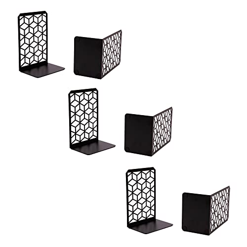 Geomod 3D Cube Black Metal Bookends Decorative for Heavy Books - Sturdy Boho Book Stops - Minimal Book Shelf Stopper - Durable Office Bookends - Weighted Metal Book Holders - 7x4.75 Inches - 3 Pair - color: Black, size: 3 Pairs, style: 3D Cube