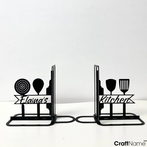 Custom Kitchen Chef Bookends for Shelves Decorative, Chef Cooking Bookshelf Holder, Cooking Kitchen Book Ends Metal Art, Book Stopper for Heavy Books - color: Design 19