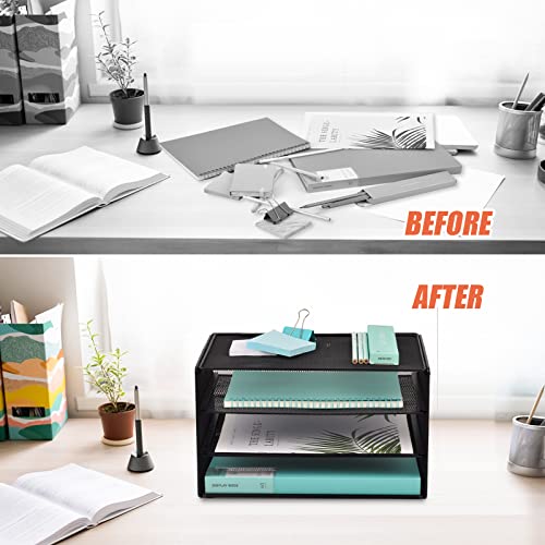 EASEPRES 3 Tier Mesh Desk Organizer Tray, File Paper Letter Folder Holder Desktop Paper Sorter Mail Organization Rack Storage Accessories, for Office Home School Classroom, Black - color: 3 Tier Black