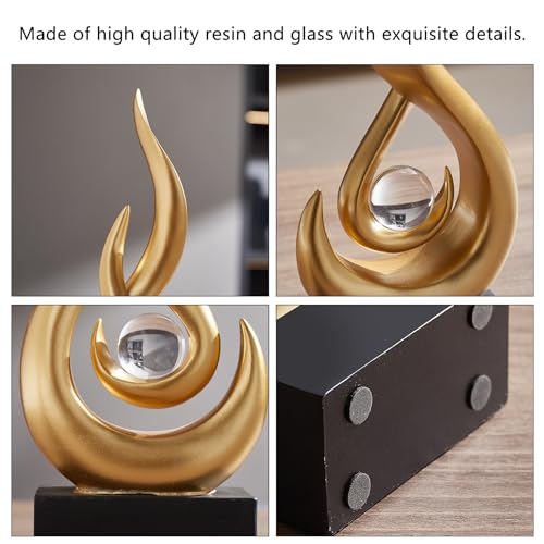 AWNR Abstract Gold Sculpture Decor: Flame Statue with Glass Ball Resin Art Figurines Unique Centerpiece Table Decorations Modern Home Decor Living Room TV Stand Coffee Table Office Decor - color: Golden Statue