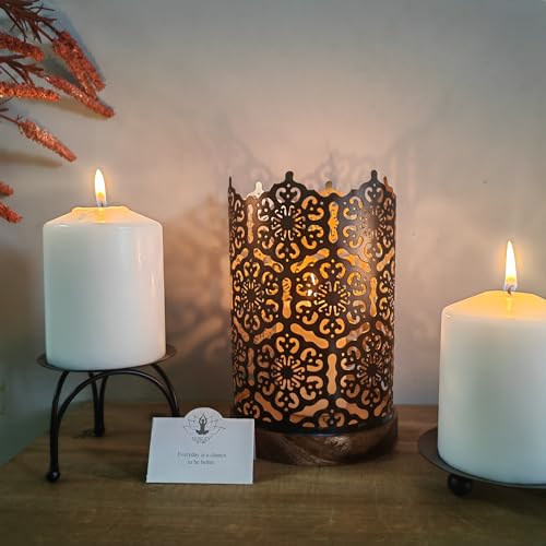 Hosley® Metal Diamond Cut Design Candle Holder 7.5 Inch High, Black Gold Perfect for Home Decor, Lighting, Wedding, Parties, Gifting - color: Black, size: 7.5 inch High