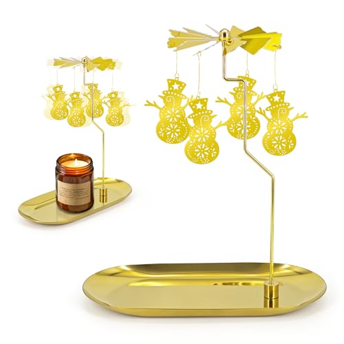 Carousel Candle Holder - Spinning Rotary Holder with Tray for Jar Candles Scented and Tea Lights, Unique Home Decor Gifts for Christmas Party, Valentine's Decor, Table Centerpiece(Snowman) - color: Snowman
