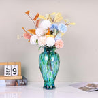 Hand Blown Glass Vase 11.8" Tall Beautiful Turquoise Sea Wide Mouth Bud Vase for Table Centerpiece, Painted Colorful Murano Glass Flower Vases for - Home Entrance Wedding Center - color: Turquoise