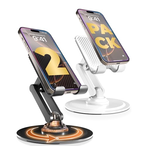 COOPER 360° Stand, [Gift Family Pack], Rotating Cell Phone Stand for Desk, Cell Phone Holder for Desk, iPhone Stand Holder, Sturdy Metal Base, Fits Samsung, Android Smartphones, (Black White, 2-Pack) - color: x2 Pack - White/Black