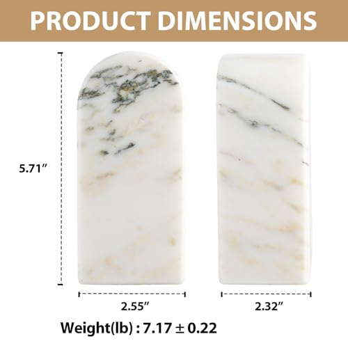 Koville Natural Marble Bookends for Shelves, 7lbs Heavy-Duty Marble Book Holders, Decorative Book Ends, Bookshelf Apartment Decor for Normal Books/CD/Video Games - color: Oriental Calacatta, size: 7lb