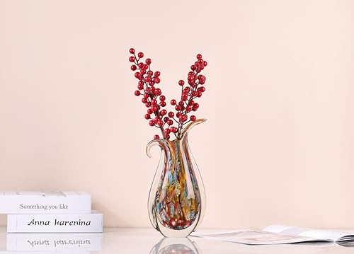 Blown Glass vase, Unique Murano Style Glass Art Deco vase for Living Room TV Stand, Table Setting, Office, Room and Desktop Decorations and Ornaments. - color: Color