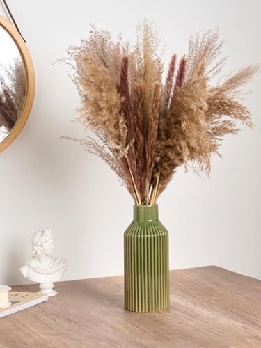 STHIE Green Ceramic Flower Vase, Minimalist Home Decoration, 8 Inch Small Pampas Grass Vases for Kitchen, Bedroom, Office, Living Room, Bathroom, Shelf Centerpiece Table - color: 3 Green