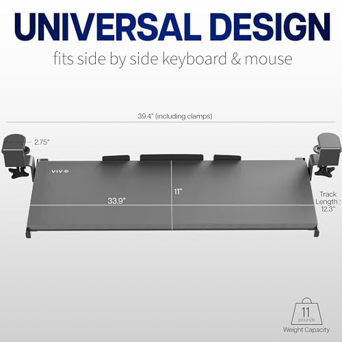 VIVO Extra Long Clamp-on Computer Keyboard and Mouse Under Desk Slider Tray, 34 x 11 inch Pull Out Platform Drawer, White, MOUNT-KB15EW - color: White, size: 34 inch