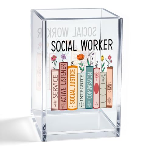 Social Worker Acrylic Organizer Pencil Pen Holder, Book-Themed Desk Organizer, Work Anniversary Social Work Month Gifts for Society Worker Counselor Book Lover, Graduation Gifts for Student - style: Social Worker