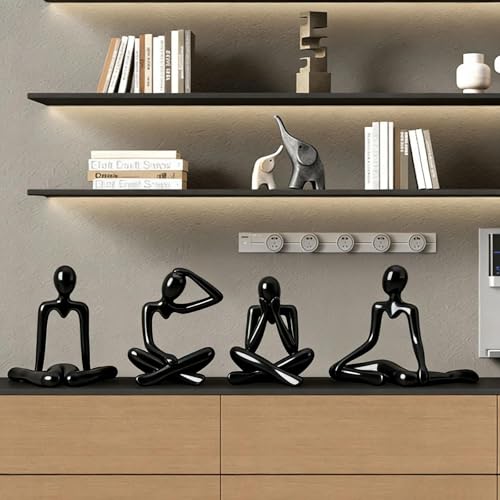 Abstract Thinker Statue Set of 4, Modern Home Decor for Shelves, Console Table & Entryway, Minimalist Neutral Aesthetic Figurines, Lightweight Safe Decor for Living Room & Office(Black) - color: Black