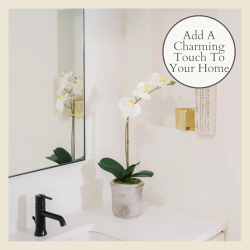 CG Hunter Faux Phale White Orchid Plant, Set-of-2 Premium Artificial Indoor Flower Display Stands 22”, Beautiful Sculptural Blooms that Lasts Forever, Planter Pot Included - size: 22" White Phale Orchid (Set-of-2)