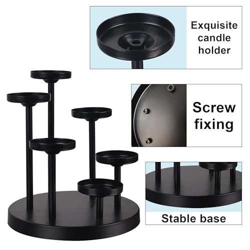 6arms Tea Candle Holder Tray, Metal Black Candlestick Holder, Candle Holders Set of 6 padk Tea Candle Light, for Dining Room, Table Centerpiece Decor,Decorative Tray… - size: tea's 6arms
