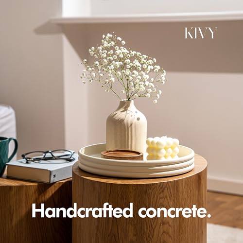 KIVY Round Decorative Concrete Tray 11x1,5 Inch - Modern Circle Coffee Table Tray - Home Decor Flat Bowl for Livingroom & Bedroom - Bandejas Decorativas - Circle Coffee Table Centerpiece (Cream) - color: Cream, style: Tray