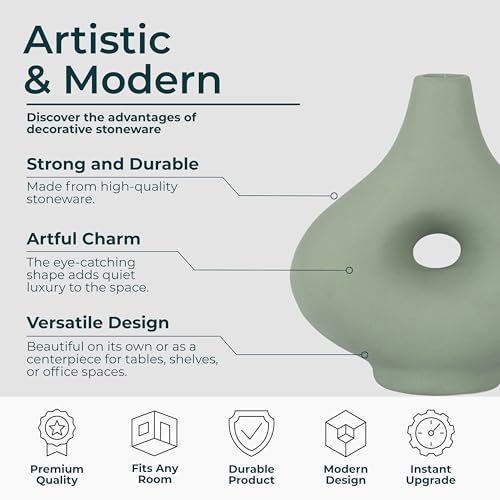 Modern Ceramic Vase with Open Cut-Out Design for Living Room Decor - Decortive Flower Vase for Home Accents, Bedroom, or Office Decor - Ideal for House and Entryway Table Display - 7", Green - color: Green, size: 7.0" H