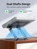 UGREEN Tablet Stand Holder for Desk Dual Rod Support Aluminum Tablet Holder Adjustable Multi-Angle Home Office Accessories Compatible with iPad Pro 13 12 11 10.5 Air Mini 5 4 3 2 Phone E-Reader Black - color: Black