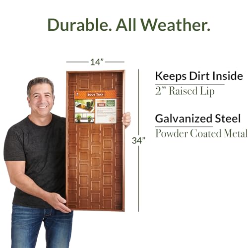 Good Directions Large Boot Tray, Squares Multi-Purpose All Weather Decorative Boot Tray, Shoes, Plants, Garage, Patio Door, Pet Bowls, 34 inch Entry Indoor Shoe Tray, Copper Finish - color: Brown