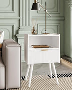 Veegle Nightstand,Modern Bedside Table with Storage Drawer and Open Wood Shelf, Accent Night Stand with Solid Wood Legs for Living Room, Bedroom and Small Spaces,Easy Assembly (White) - color: White