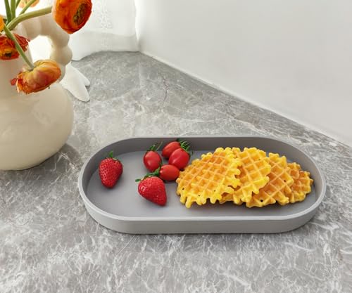 Gray Small Tray (11.8 inch), Oval Tray for Kitchen Counter, Bathtub Bathroom Vanity Items, Countertop Organizer, Coffee Accessory, Bar, Serving Seasoning, Salt and Pepper, Soap, Perfume. - color: Gray, size: 11.8" x 5.9" x 1.2"