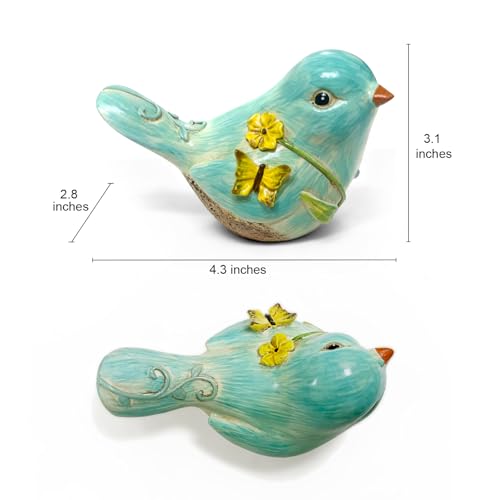 4.3 Inch Blue Hand-Painted Resin Bird Figurine, Ceramic Look High-Gloss Bird Sculpture Decor for Home Shelf Living Room Tabletop, Ideal Spring Housewarming Birthday Gift - color: Blue