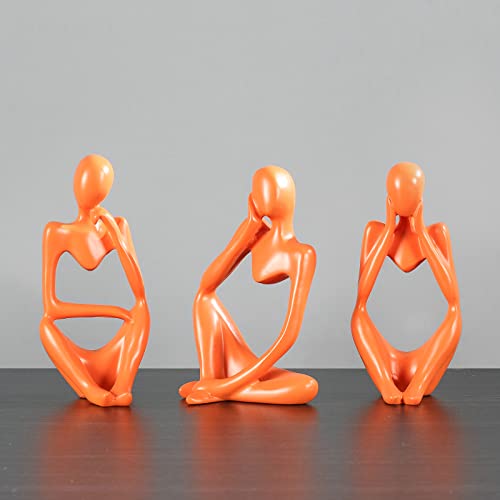BMLCGJ Thinker Statue Gold Decor Abstract Art Sculpture, Golden Resin Collectible Figurines for Home Living Room Office Shelf Decoration,Great Gifts Ideas (Orange) - color: Orange