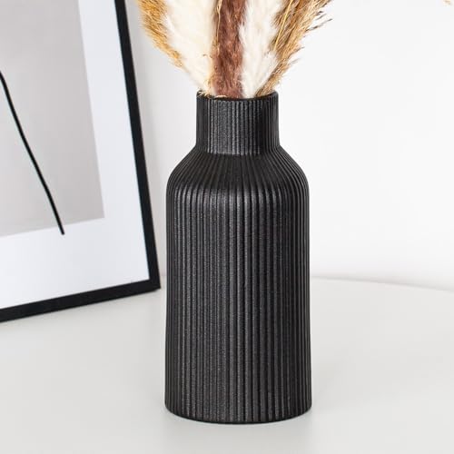 Bohemian Black Ceramic Vase - for Pampas Grass, Mantel, Bookshelf, Entryway and Living Room Decor (Black, 7in) - color: Black, size: 7in