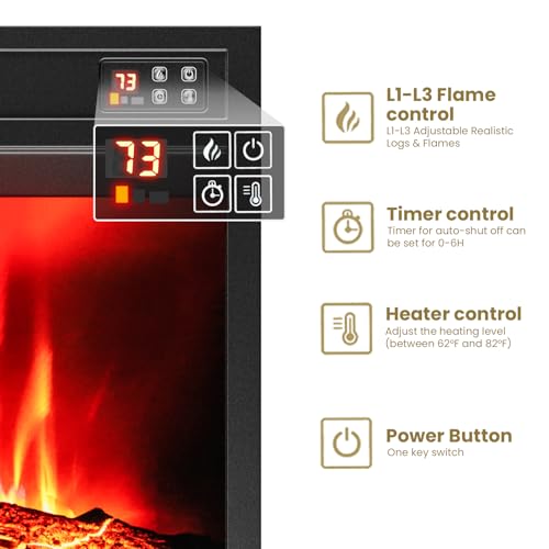 LGHM 70'' Fireplace TV Stand for TVs Up to 80 Inch, Fluted TV Stand with 30" Fireplace & Power Outlets, Farmhouse Entertainment Center with Storage Drawers for Living Room, Black - size: 38''H & Fireplace