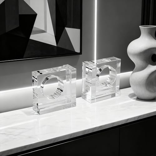 Kitcom Handmade Crystal Bookends Square, 1 Pair of Decorative Tabletop Bookends for Office, Home, Desk - color: Clear