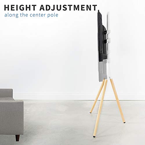 VIVO Artistic Easel 45 to 65 inch LED LCD Screen, Studio TV Display Stand, Adjustable TV Mount with Swivel and Tripod Base, White Bracket, Light Wood Legs, STAND-TV65AW - color: White - Wood