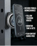 BLAUBECK Magnetic Gym Phone Holder for MagSafe & Android | Carbon Fiber Face + Transparent Acrylic Disc | Ball Joint 360° Mount for Squat Racks, Golf Carts & Metal Equipment | Metal Ring Included