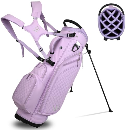 Luxury Womens Golf Bag, PU Leather Golf Stand Bag for Women/Ladies, 14-Way Full-Length Top Dividers, Ultra Lightweight, Large Pockets for Accessories - color: Lavender