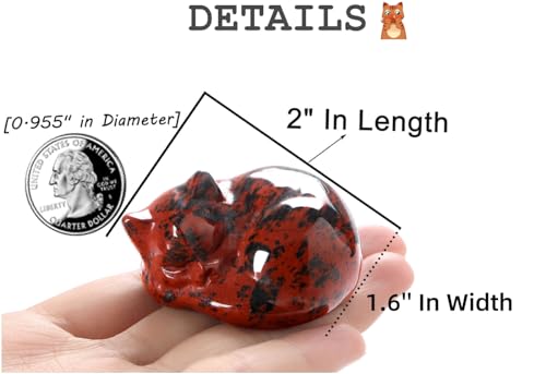 QINJIEJIE 2" Red Obsidian Cat Crystals Decor Statue Sleeping Cat Figurines Healing Stone Gifts Carved Pocket Polished Gemstones Cute Kitten Statue Office Desk Home Room Reiki Decor Gifts for Women - color: F-red-red Obsidian, size: 2 inches