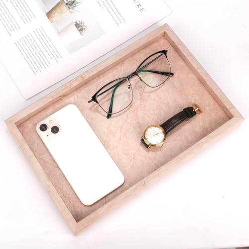 Marble Bathroom Vanity Tray, Natural Luxury Vanity Home Kitchen Bathroom Table Tray, Stone Decorative Countertop Dresser Trays for Key Coffee Perfume Jewelry Makeup (Pink/Cream Rose, 12"x 8" x1.2") - color: Pink/Cream Rose, size: 12" x 8" x 1.2"