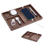 Wood Valet Tray for Men Women, Walnut Nightstand Organizer with Charging Station, Desk Drawer Organizer Tray Office Supplies, Desk Trays for Phone Watch Wallet Key Jewelry Catchall Trays - style: Pen tray and desk tray