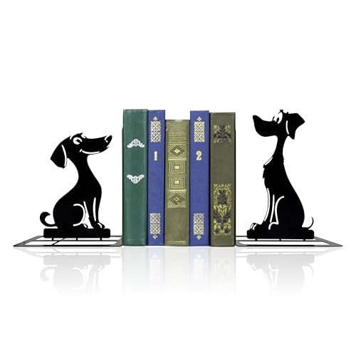 Decorative Dog Bookends for Home and Office Decor - Cartoon Metal Book Ends with Canine Design, Non-Slip Base for Securely Holding Books, Magazines, and Decorative Accents on Shelves and Desks