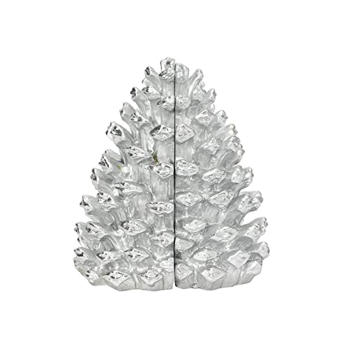 Creative Co-Op Decorative Resin Pinecone Bookends, Silver Finish, Set of 2 - color: Silver