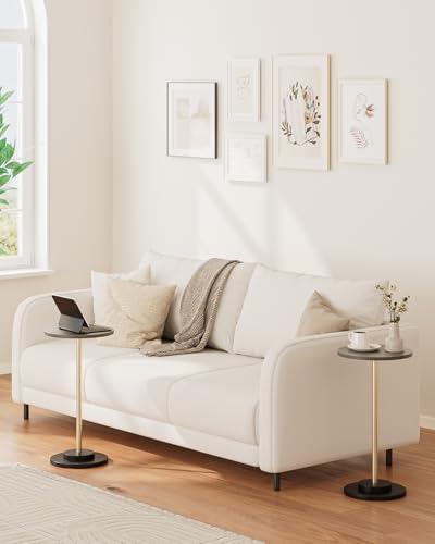 Masupu Drink Table, Round Side Table for Small Spaces, Pedestal Side Table, Small End Table with Metal Base, for Living Room, Bedroom, Bathroom, Grey - color: 06.grey