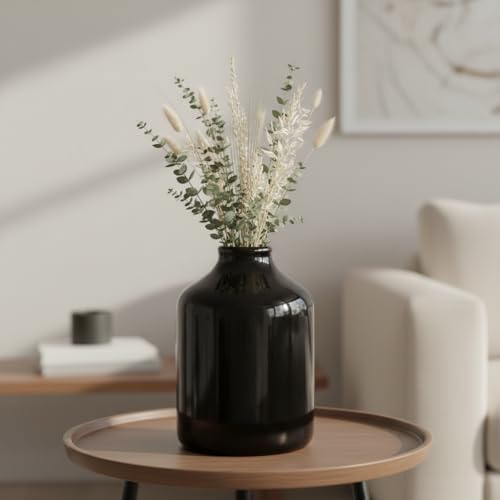 Sunddo Black Ceramic Vase, 8 Inch Large Modern Vases Home Decor - Minimalist Decorative Vase for Centerpieces, Living Room, Easter Table, Bathroom Decorations, Outdoor, Coffee Table Decor - color: Black, size: 8 inch